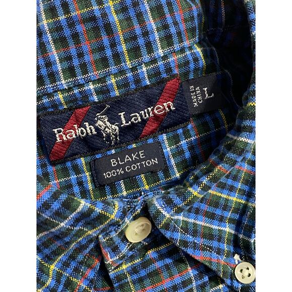 Ralph Lauren Blake Shirt Large Blue Green Plaid Cotton Button-Up Classic Fit - Picture 3 of 7